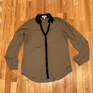 Brown and black dressy collared button-up